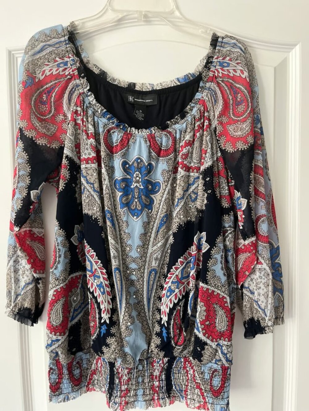 INC Long Sleeve Smocked Hem Blouse